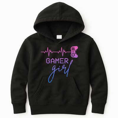 Gamer Girl Cute Heartbeat Gamer For Girl Video Game Lovers Kids Hoodie
