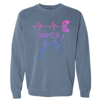 Gamer Girl Cute Heartbeat Gamer For Girl Video Game Lovers Garment-Dyed Sweatshirt