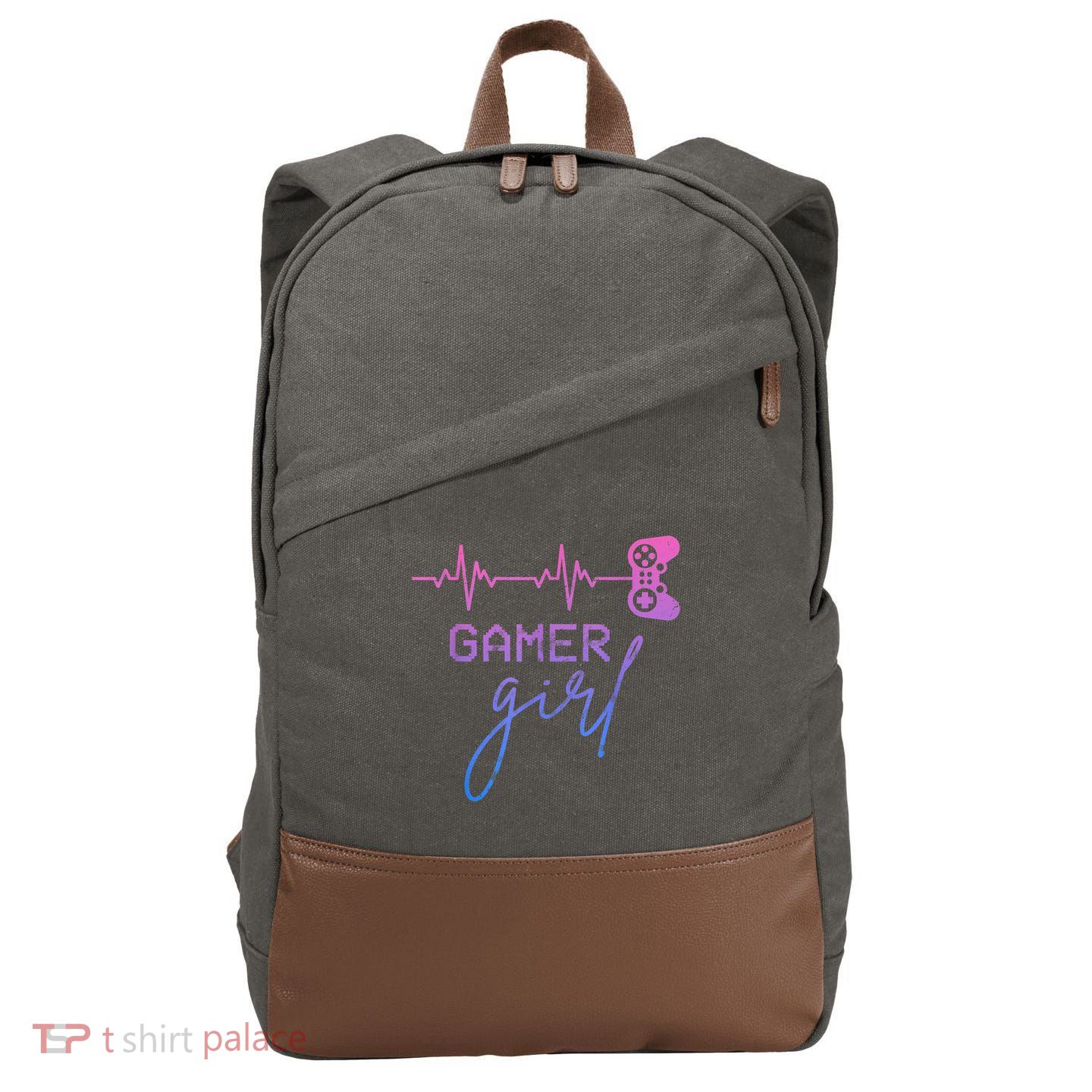 Gamer Girl Cute Heartbeat Gamer For Girl Video Game Lovers Cotton Canvas Backpack