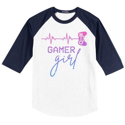 Gamer Girl Cute Heartbeat Gamer For Girl Video Game Lovers Baseball Sleeve Shirt