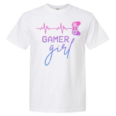 Gamer Girl Cute Heartbeat Gamer For Girl Video Game Lovers Garment-Dyed Heavyweight T-Shirt