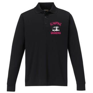 Glamping Grandma Camping Caravan Trailer Gift Performance Long Sleeve Polo