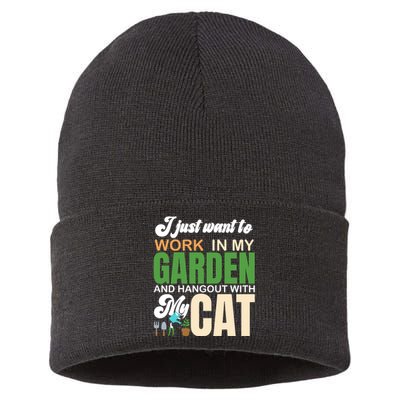 Gardening Graphic Cat Lover Gardener Garden Pet Gifts Plants Sustainable Knit Beanie