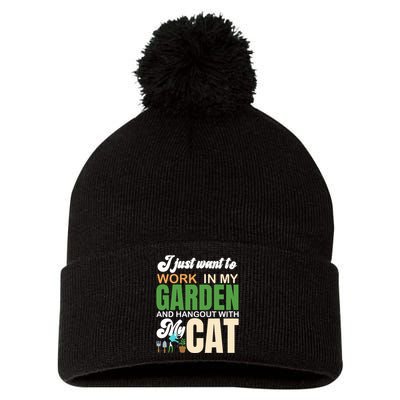 Gardening Graphic Cat Lover Gardener Garden Pet Gifts Plants Pom Pom 12in Knit Beanie