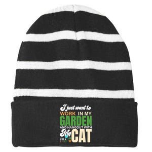 Gardening Graphic Cat Lover Gardener Garden Pet Gifts Plants Striped Beanie with Solid Band