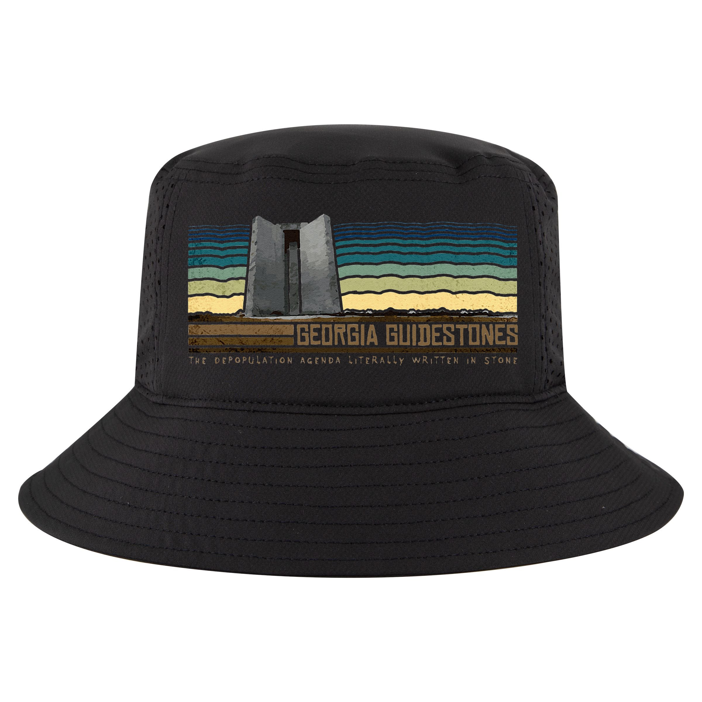 Georgia Guidestones Depopulation Written In Stone Retro Cool Comfort Performance Bucket Hat