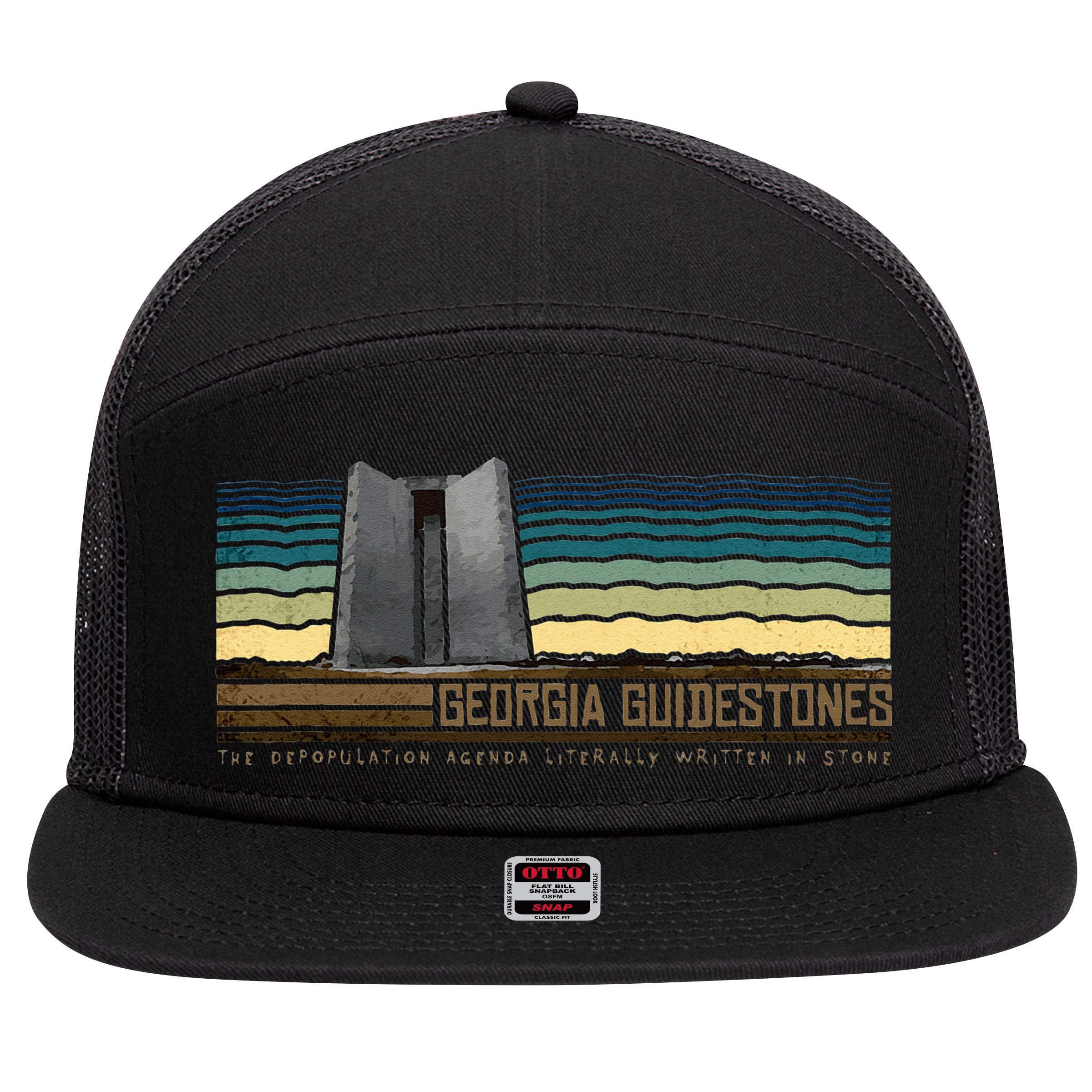 Georgia Guidestones Depopulation Written In Stone Retro 7 Panel Mesh Trucker Snapback Hat