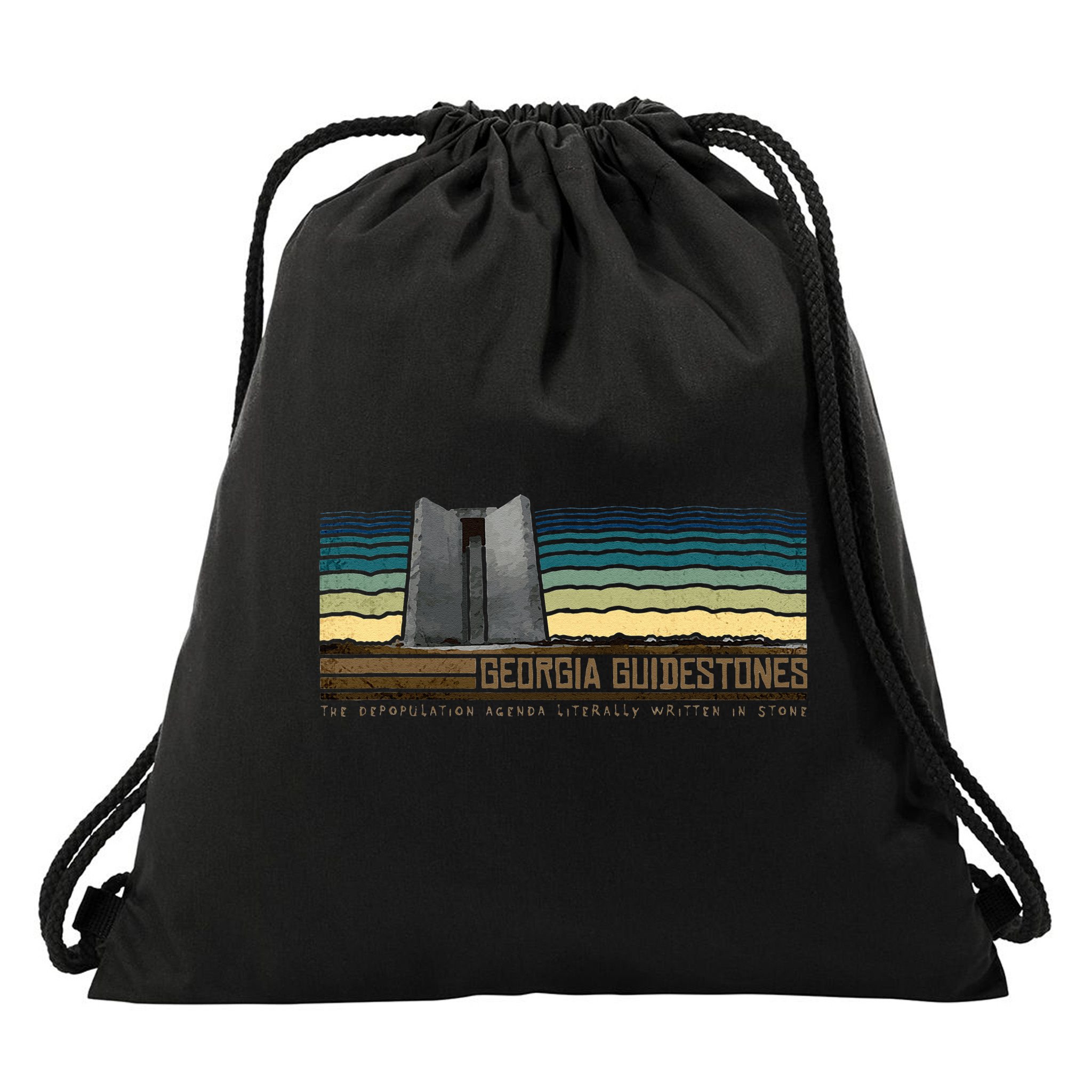 Georgia Guidestones Depopulation Written In Stone Retro Drawstring Bag