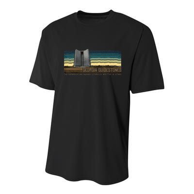 Georgia Guidestones Depopulation Written In Stone Retro Youth Performance Sprint T-Shirt