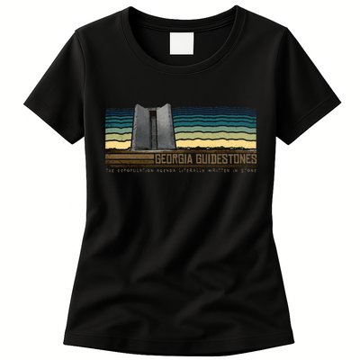 Georgia Guidestones Depopulation Written In Stone Retro Womens T-Shirt