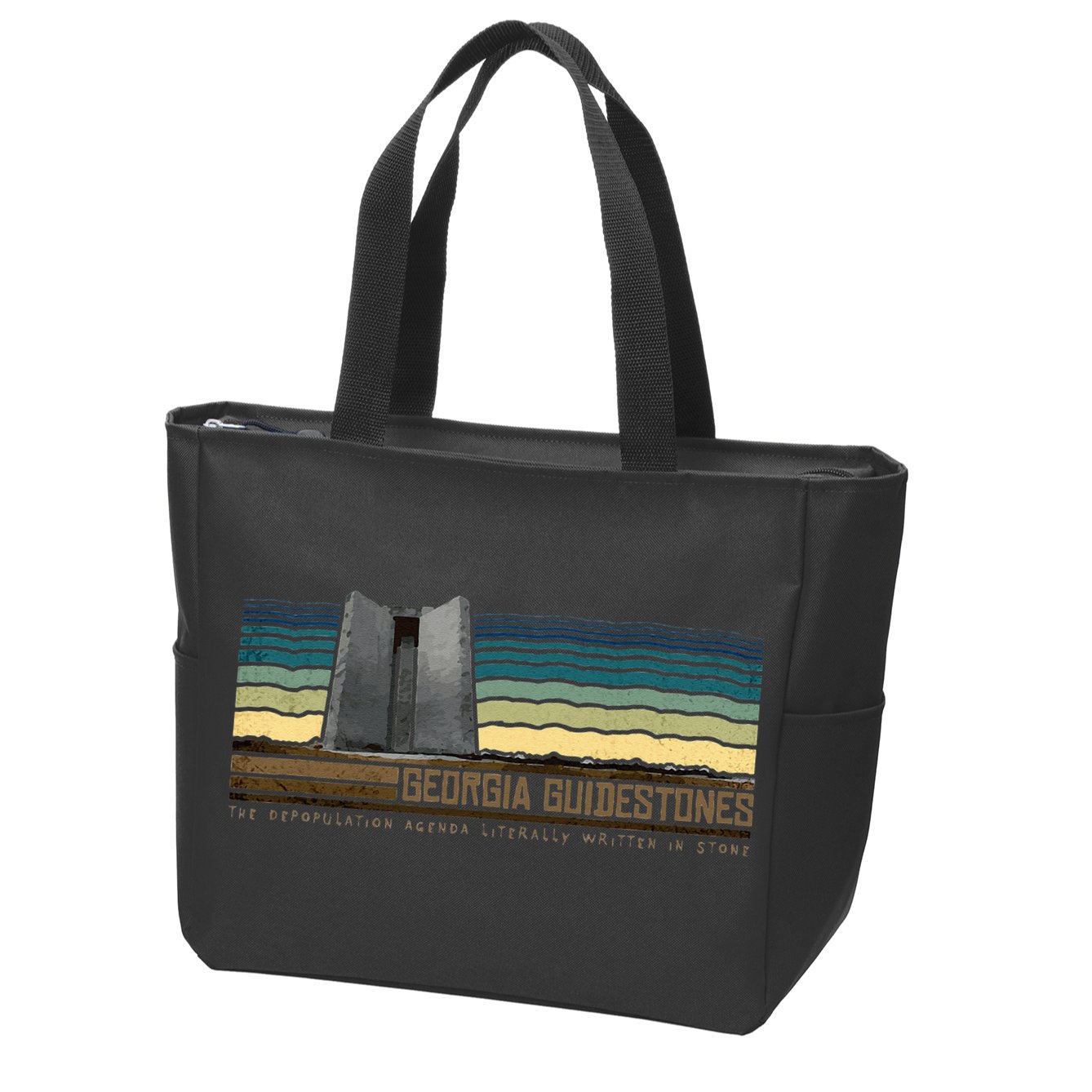 Georgia Guidestones Depopulation Written In Stone Retro Zip Tote Bag