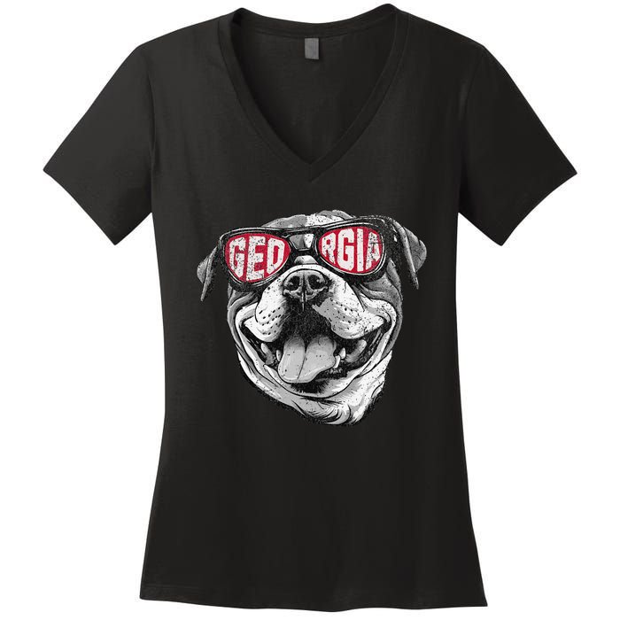 Ga Georgia Dog Sport Lovers Women's V-Neck T-Shirt