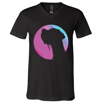 German Great Dane Profile Starry Sky MultiColoured V-Neck T-Shirt