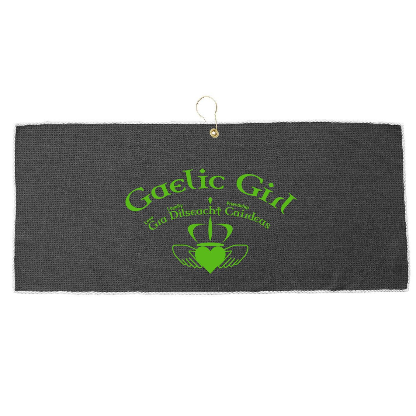 Gaelic Gra Dilseacht Cairdeas Claddagh Gift Large Microfiber Waffle Golf Towel