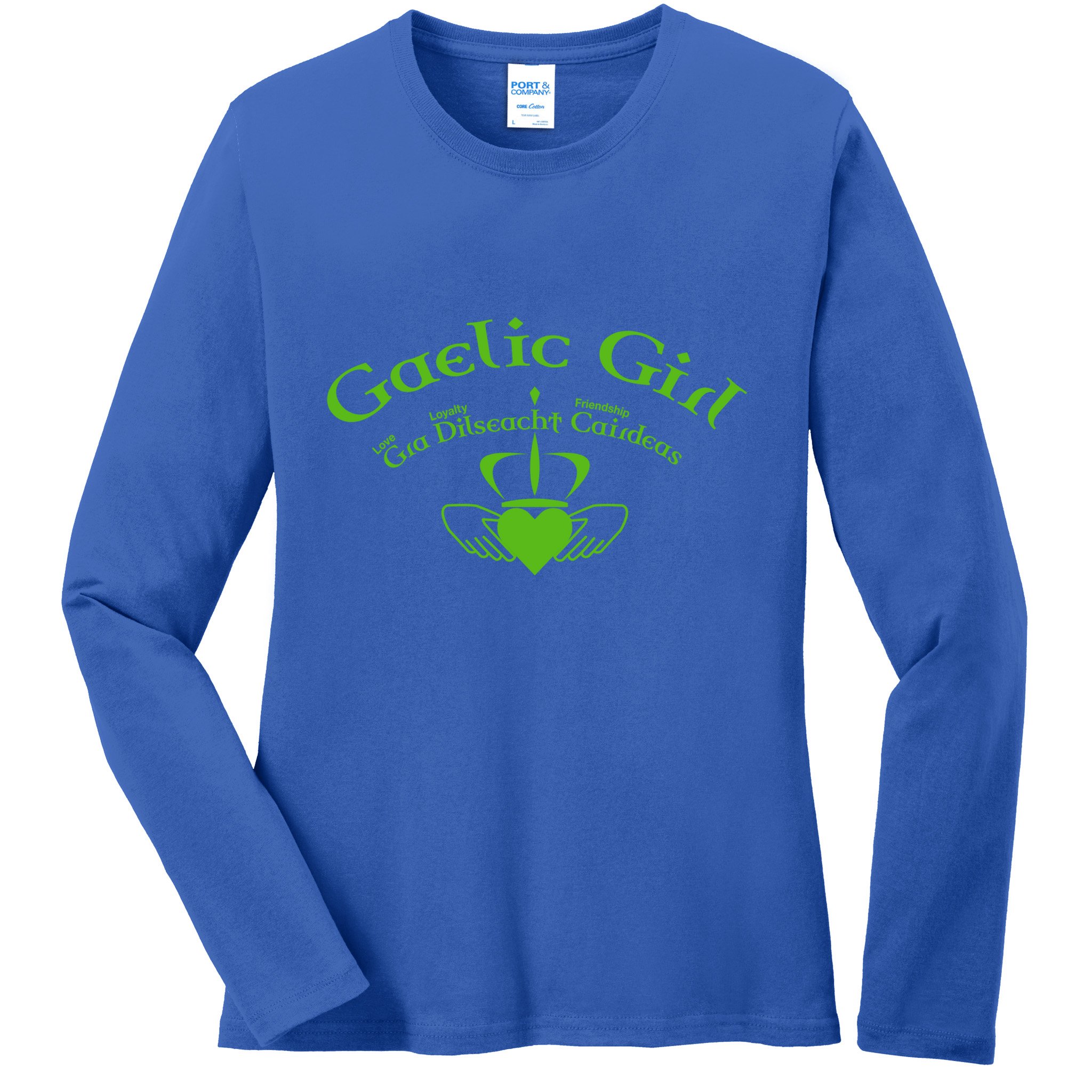 Gaelic Gra Dilseacht Cairdeas Claddagh Gift Ladies Long Sleeve Shirt