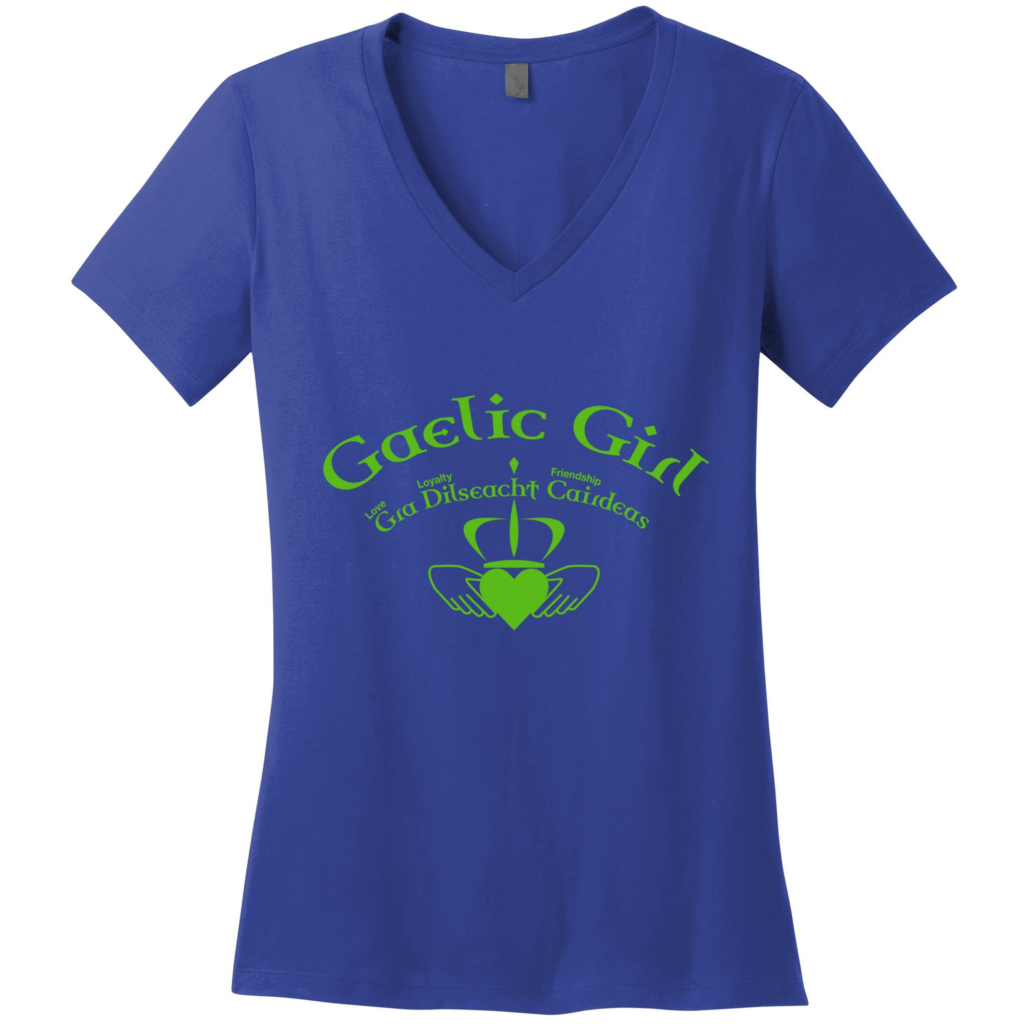 Gaelic Gra Dilseacht Cairdeas Claddagh Gift Women's V-Neck T-Shirt