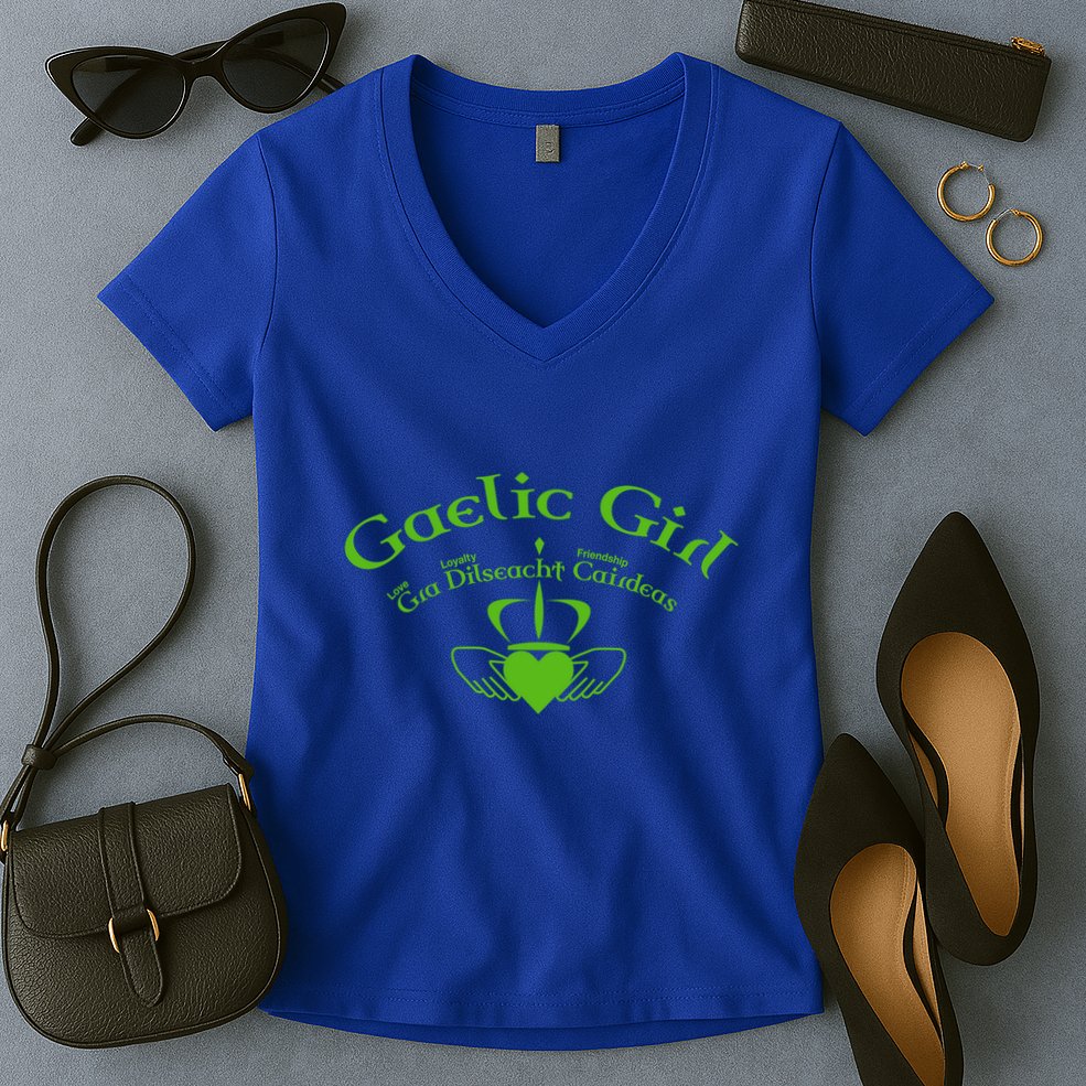 Gaelic Gra Dilseacht Cairdeas Claddagh Gift Women's V-Neck T-Shirt