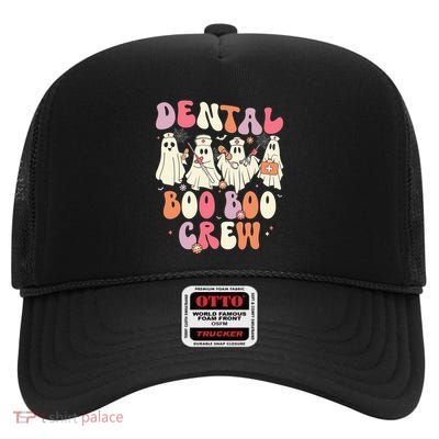 Ghost Groovy Dental Hygienist Halloween Treat Dentist Gift High Crown Mesh Back Trucker Hat