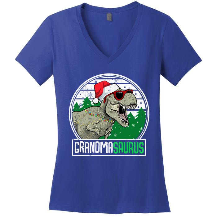 Grandmasaurus Grandma Dinosaur Trex Family Christmas Cool Gift Women's V-Neck T-Shirt