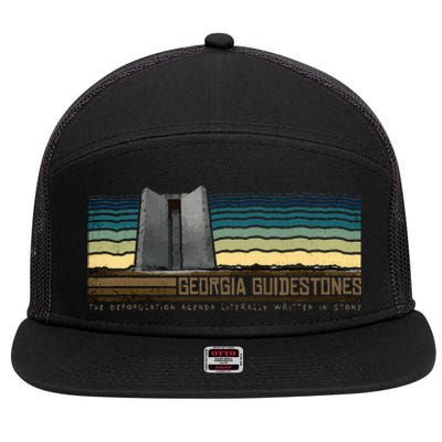 Georgia Guidestones  Depopulation Written In Stone Retro 7 Panel Mesh Trucker Snapback Hat