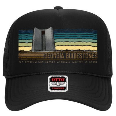 Georgia Guidestones  Depopulation Written In Stone Retro High Crown Mesh Back Trucker Hat