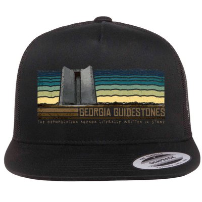 Georgia Guidestones  Depopulation Written In Stone Retro Flat Bill Trucker Hat