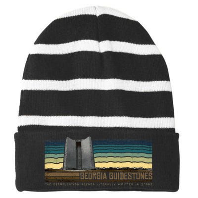 Georgia Guidestones  Depopulation Written In Stone Retro Striped Beanie with Solid Band