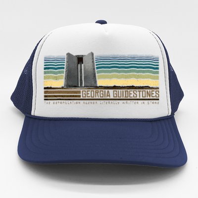 Georgia Guidestones  Depopulation Written In Stone Retro Trucker Hat