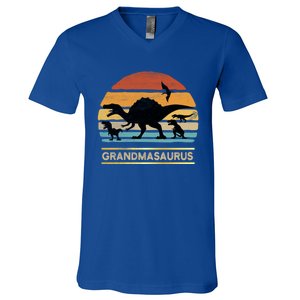 Grandmasaurus Grandma Dinosaur Saurus Christmas Halloween Gift V-Neck T-Shirt