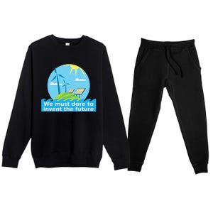 Go Green Earth Day Renewable Energy Sun Solar Wind Power Premium Crewneck Sweatsuit Set