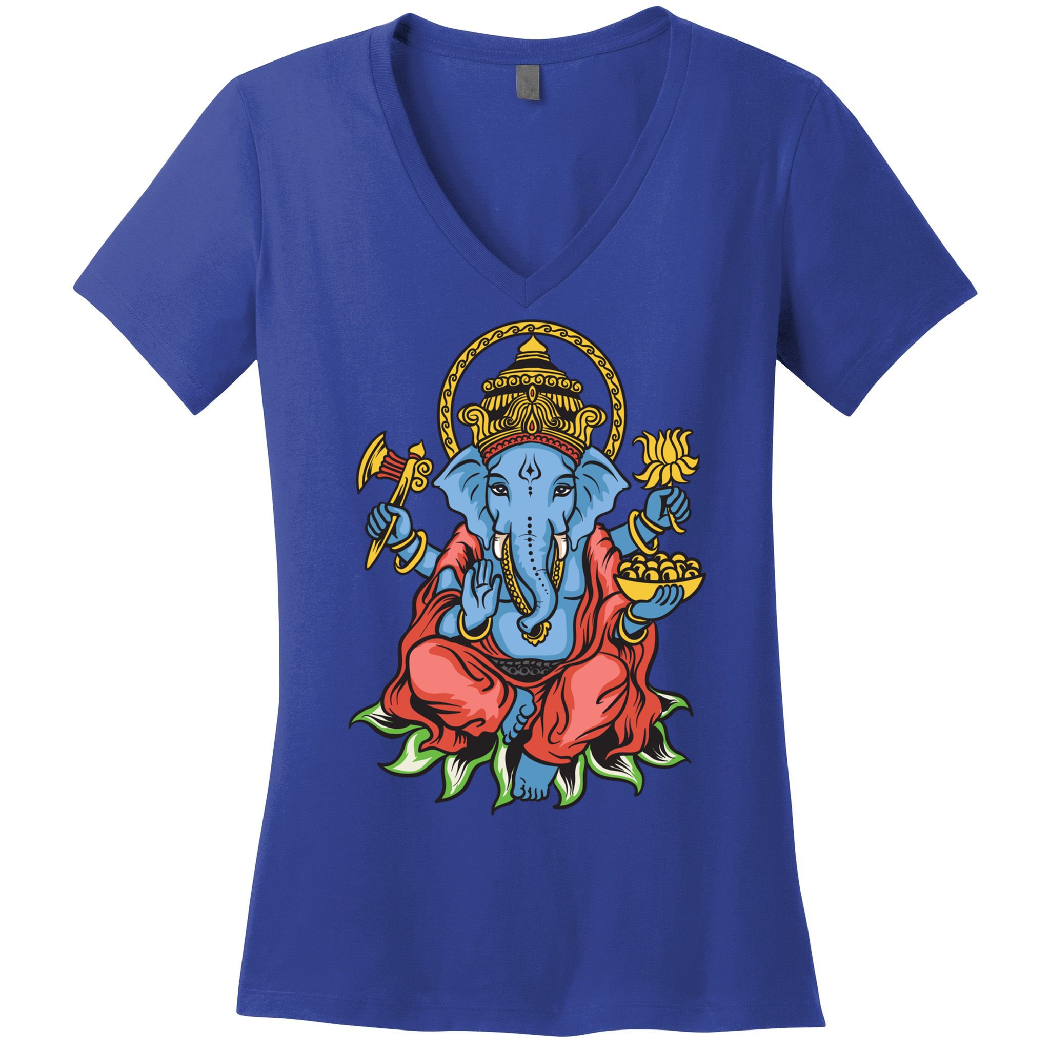 Ganesha God Elephant Gift Spiritual Hindu Yoga Meditation Great Gift Women's V-Neck T-Shirt
