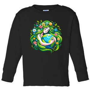 Green Goddess Earth Day Save Our Planet Toddler Long Sleeve Shirt