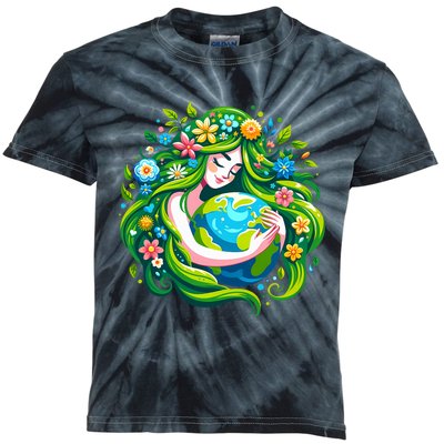 Green Goddess Earth Day Save Our Planet Kids Tie-Dye T-Shirt