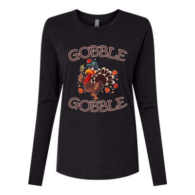 Gobble Gobble Funny Thanksgiving Day Dinner Turkey Graphic Womens Cotton Relaxed Long Sleeve T-Shirt