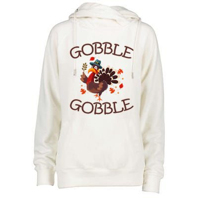 Gobble Gobble Funny Thanksgiving Day Dinner Turkey Graphic Womens Funnel Neck Pullover Hood