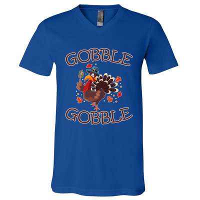 Gobble Gobble Funny Thanksgiving Day Dinner Turkey Graphic V-Neck T-Shirt