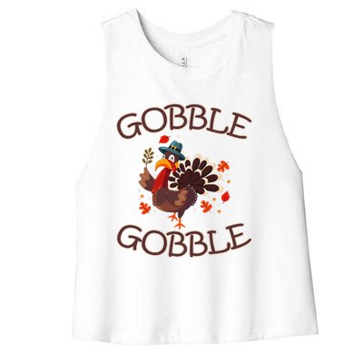 Gobble Gobble Funny Thanksgiving Day Dinner Turkey Graphic Women's Racerback Cropped Tank