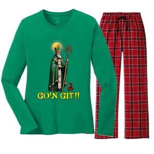 Gon Git Funny St Patricks Day Shamrock Irish Women's Long Sleeve Flannel Pajama Set 