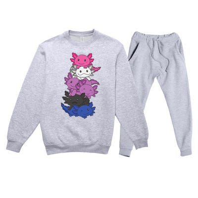 Genderfluid Gender fluid Pride LGBTQ Axolotl Animal Premium Crewneck Sweatsuit Set