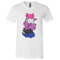 Genderfluid Gender fluid Pride LGBTQ Axolotl Animal V-Neck T-Shirt