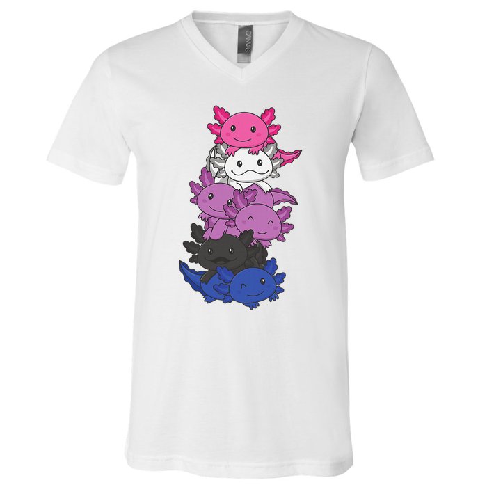 Genderfluid Gender fluid Pride LGBTQ Axolotl Animal V-Neck T-Shirt