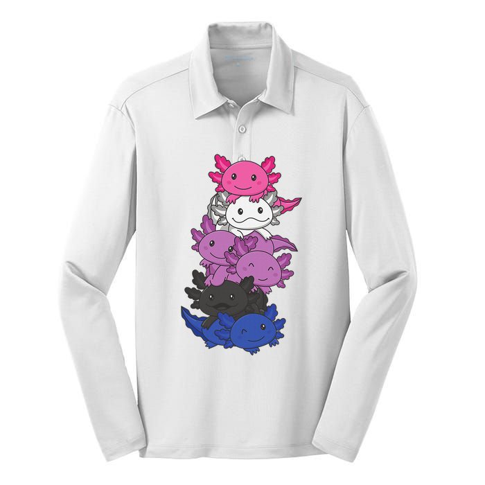 Genderfluid Gender fluid Pride LGBTQ Axolotl Animal Silk Touch Performance Long Sleeve Polo