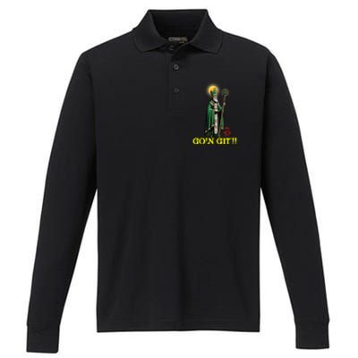 GOn Git Funny St Patricks Day Shamrock Irish Performance Long Sleeve Polo