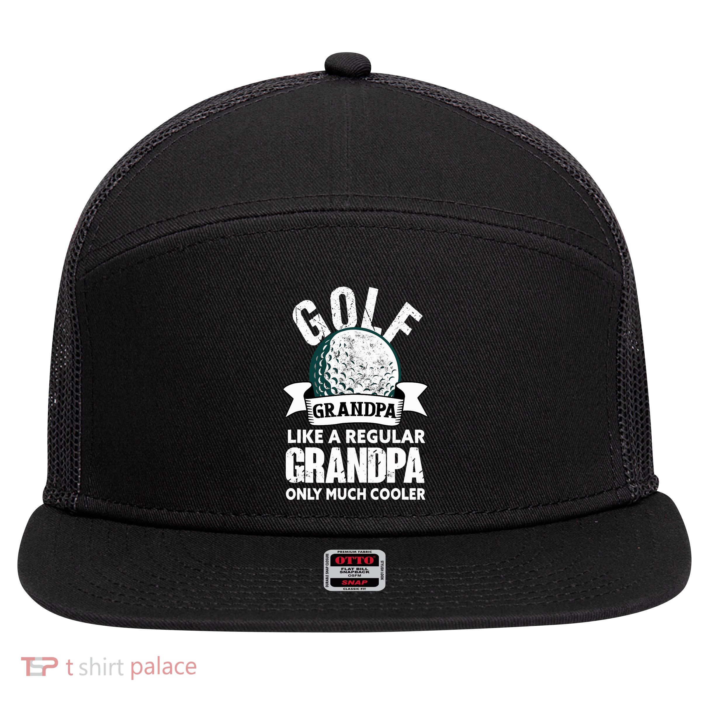 Golf Grandpa Funny Golfing Golfer Grandfather 7 Panel Mesh Trucker Snapback Hat