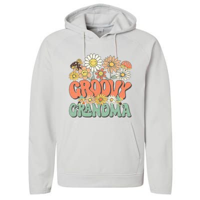 Groovy Grandma Floral Hippie Retro Daisy Flower Mothers Day Performance Fleece Hoodie