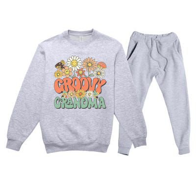 Groovy Grandma Floral Hippie Retro Daisy Flower Mothers Day Premium Crewneck Sweatsuit Set