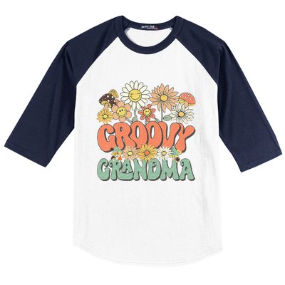 Groovy Grandma Floral Hippie Retro Daisy Flower Mothers Day Baseball Sleeve Shirt