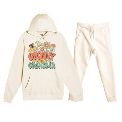 Groovy Grandma Floral Hippie Retro Daisy Flower Mothers Day Premium Hooded Sweatsuit Set