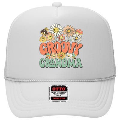 Groovy Grandma Floral Hippie Retro Daisy Flower Mothers Day High Crown Mesh Back Trucker Hat