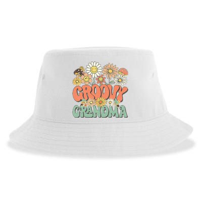 Groovy Grandma Floral Hippie Retro Daisy Flower Mothers Day Sustainable Bucket Hat